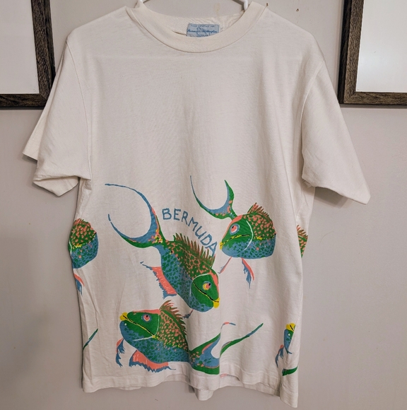80s Vintage Bermuda Tshirt bold piranha print - Picture 6 of 6